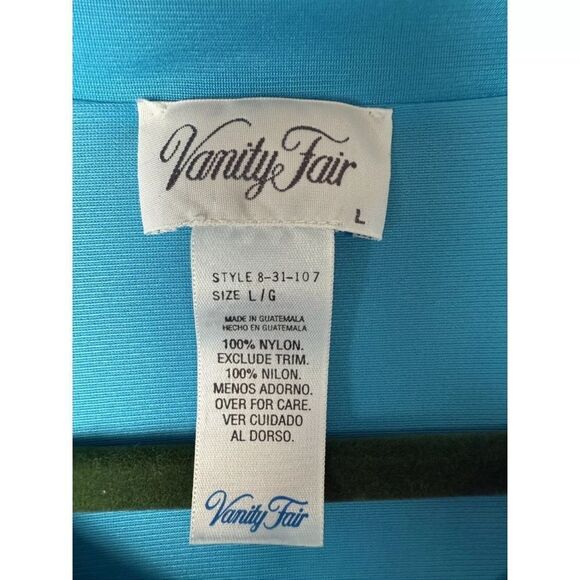Vanity Fair Pajama Top Women's Large Aqua Blue 100% Nylon Pockets Button Front - Picture 4 of 7